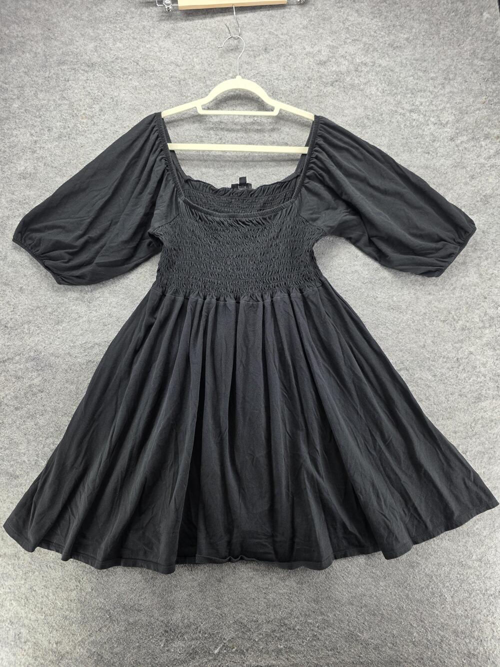 J.CREW Dress Womens L Black Fit & Flare Square Neck Smocked Puff Sleeve